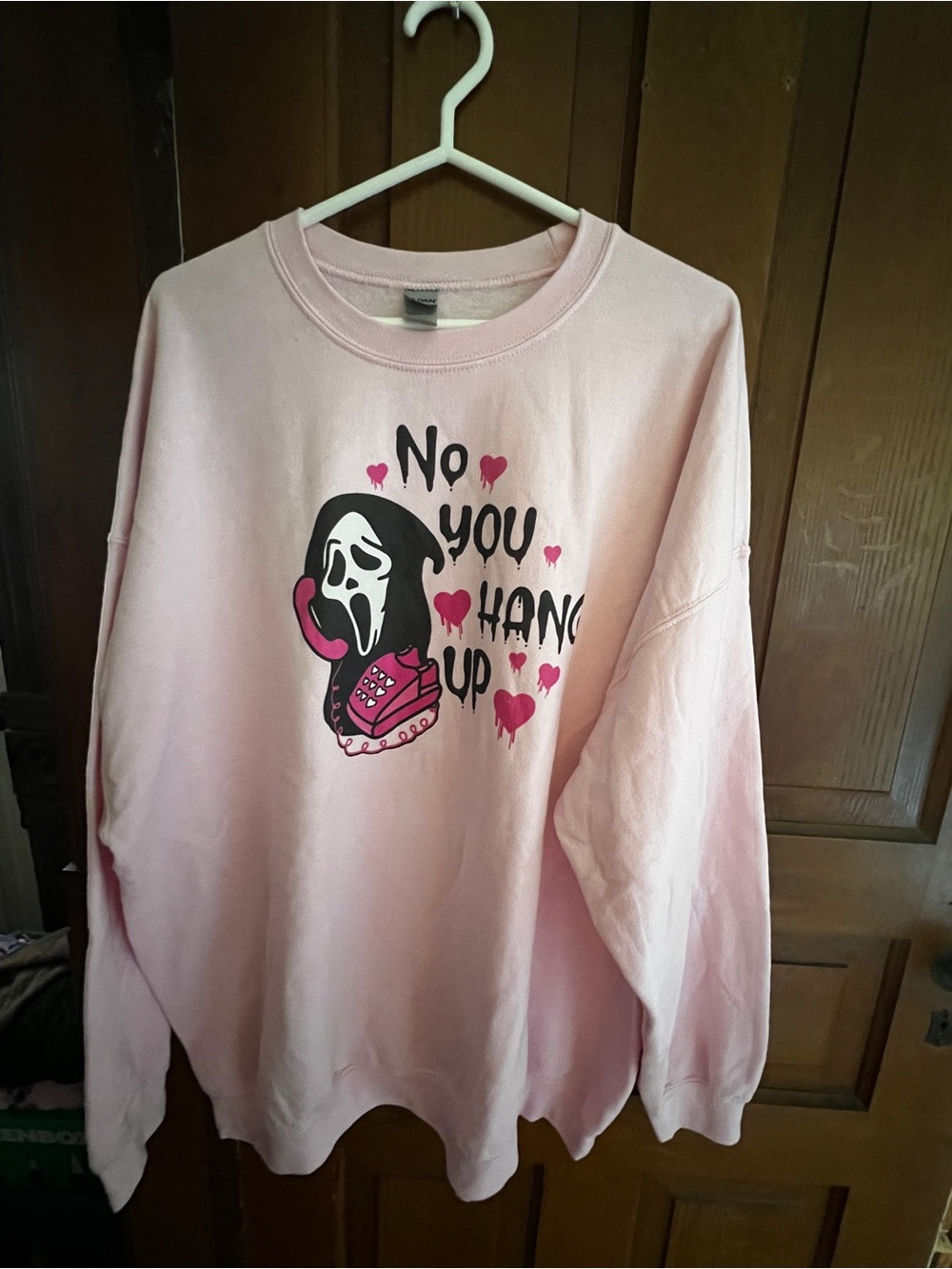 Pink Graphic 'No You Hang Up' Crewneck Sweatshirt